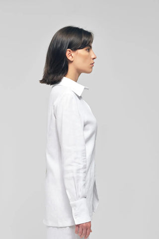 KATNISS White Linen Wavy Collared Shirt