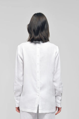 KATNISS White Linen Wavy Collared Shirt