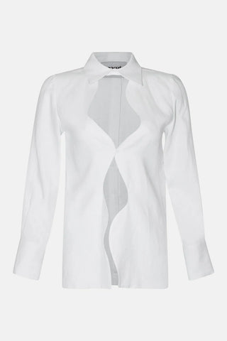 KATNISS White Linen Wavy Collared Shirt