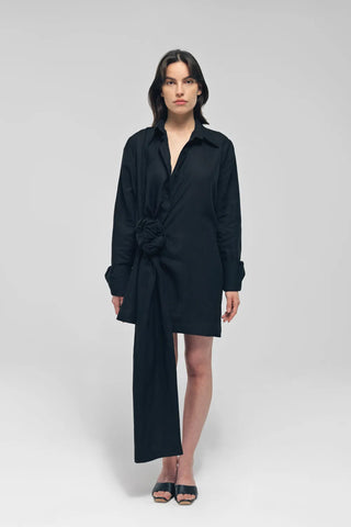 SHANDA Black Knot Linen Mini Dress