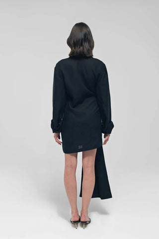SHANDA Black Knot Linen Mini Dress