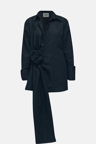 SHANDA Black Knot Linen Mini Dress