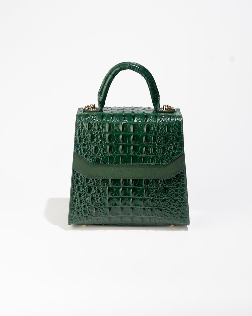 Women's Crocodile Embossed Mini Handbag Croc-effect Leather Tote Bag Top Handle, Plum
