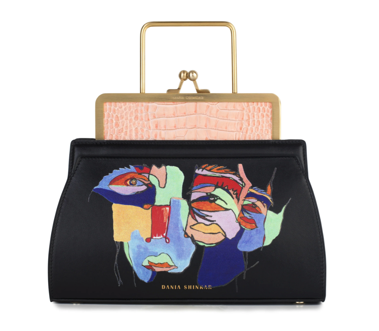 DANA - Rose Croc Embossed/ Multicoloured Faces-Print