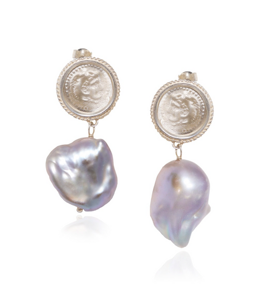 Hercules Lost Sea Silver Pearl Earrings