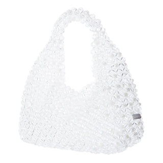 Transparent and white beaded Jodie bag, detail of the beadwork