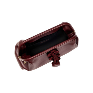Interior of the Alessa burgundy pouch bag with card slots