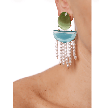 AYLA in green and blue Cat's eye stone - Maison OrientChadia HamatiMaison OrientEarring