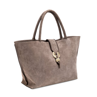Boho Chic taupe suede medium tote bag with hand-stitched embroidery