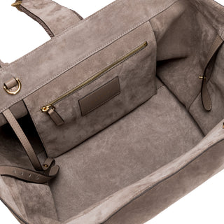 Interior of the Boho Chic taupe tote with zip pocket and key strap