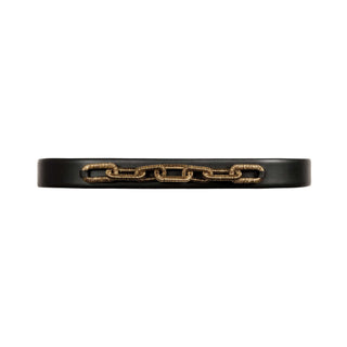 Catena black leather belt, front view