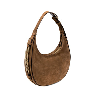 Catena dark beige suede hobo bag with detachable gold chain detail