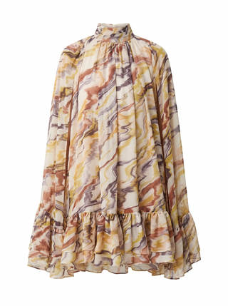 SOFIA MINI CAPE DRESS / YELLOW PATTERNED