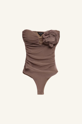 DRAPED BUSTIER BODYSUIT WITH A FLOWER - Maison OrientKris MaranMaison OrientClothing