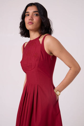 Ellaria Embroidered Red Midi Dress - Maison OrientThe Summer HouseMaison OrientDresses
