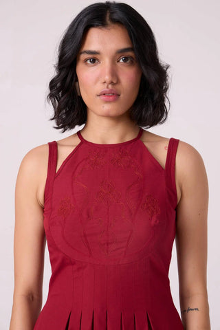 Ellaria Embroidered Red Midi Dress - Maison OrientThe Summer HouseMaison OrientDresses