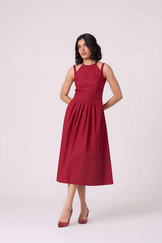 Ellaria Embroidered Red Midi Dress - Maison OrientThe Summer HouseMaison OrientDresses