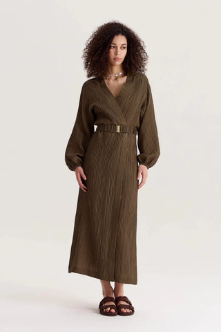 Evia Wrap Dress in Olive Umber - Maison OrientALARÁMaison OrientClothing