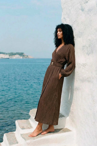 Evia Wrap Dress in Olive Umber - Maison OrientALARÁMaison OrientClothing