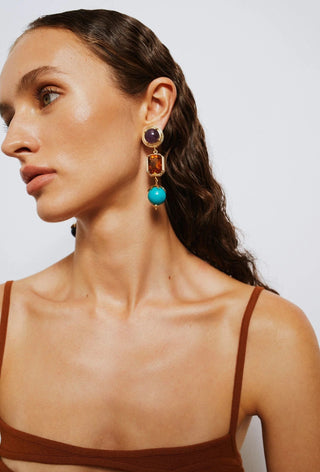 Flora Lapis Turquoise Tigereye Amethyst & Crystal Earrings - Maison OrientNinonMaison OrientJewelry