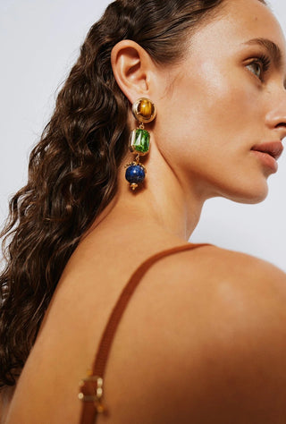 Flora Lapis Turquoise Tigereye Amethyst & Crystal Earrings - Maison OrientNinonMaison OrientJewelry