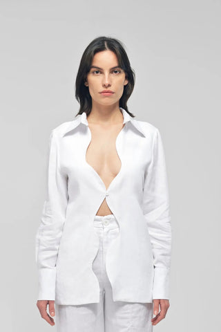 KATNISS White Linen Wavy Collared Shirt - Maison OrientMAETMaison OrientTop