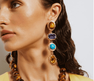 La Divina Tigereye Turquoise Crystal Earrings - Maison OrientNinonMaison OrientJewelry
