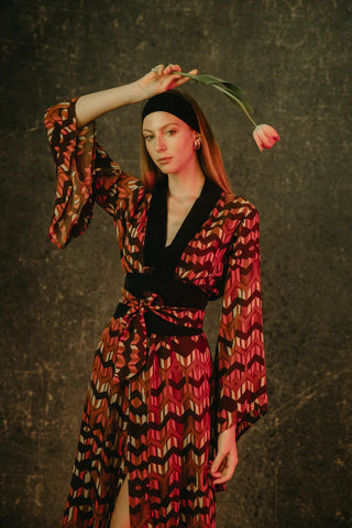 LIZA % 100 Vegan Silk Printed Kimono - Maison OrientCOMETESMaison OrientClothing