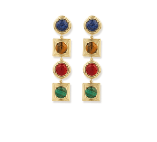 Lykia Lapis Tigereye Carnelian Malachite Long Earrings - Maison OrientNinonMaison OrientJewelry