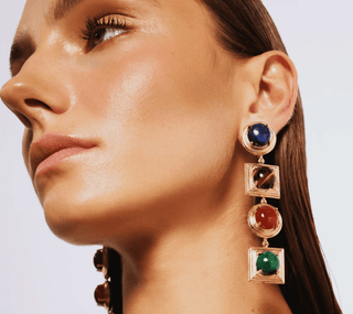 Lykia Lapis Tigereye Carnelian Malachite Long Earrings - Maison OrientNinonMaison OrientJewelry