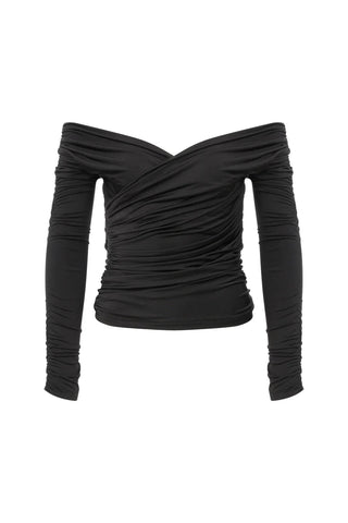 Monique Draped Jersey Blouse in Noire - Maison OrientNazli CerenMaison OrientClothing