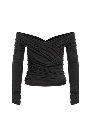 Monique Draped Jersey Blouse in Noire - Maison OrientNazli CerenMaison OrientClothing