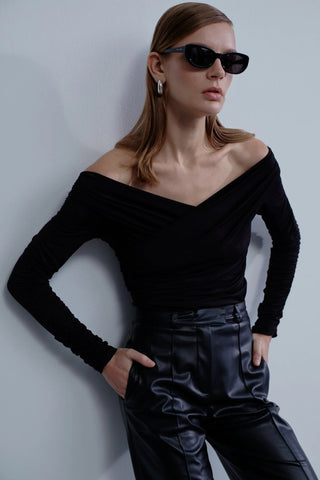 Monique Draped Jersey Blouse in Noire - Maison OrientNazli CerenMaison OrientClothing