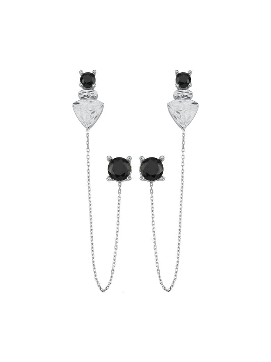 NADIA BLACK DUE SILVER EARRINGS