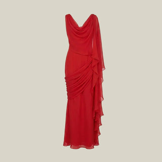 Red Chiffon Draped Dupatta Dress - Maison OrientSZABO SIHAGMaison OrientShirts & Tops