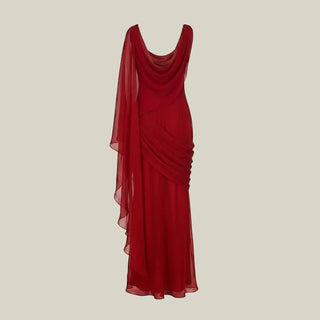 Red Chiffon Draped Dupatta Dress - Maison OrientSZABO SIHAGMaison OrientShirts & Tops
