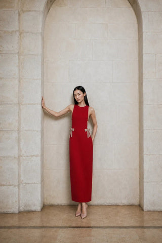 Sabine Midi Crepe Gown in Paprika Red - Maison OrientNazli CerenMaison OrientDress