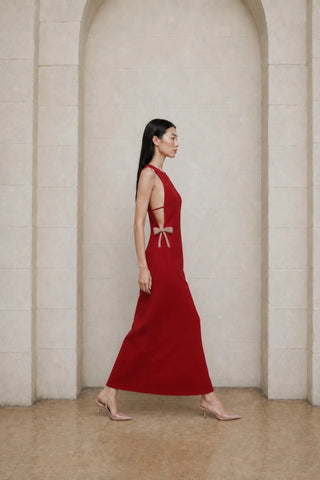 Sabine Midi Crepe Gown in Paprika Red - Maison OrientNazli CerenMaison OrientDress