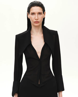 SHEER LOUNGE SHIRT WITH OVERSIZED COLLAR - Maison OrientKris MaranMaison OrientClothing