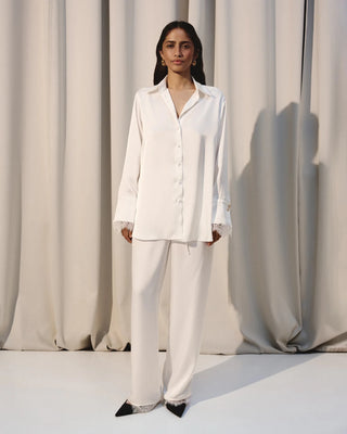 SILKY LOUNGE SHIRT WITH LACE - Maison OrientKris MaranMaison OrientClothing