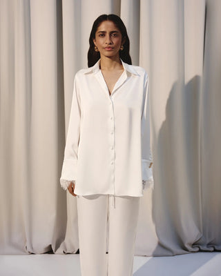SILKY LOUNGE SHIRT WITH LACE - Maison OrientKris MaranMaison OrientClothing