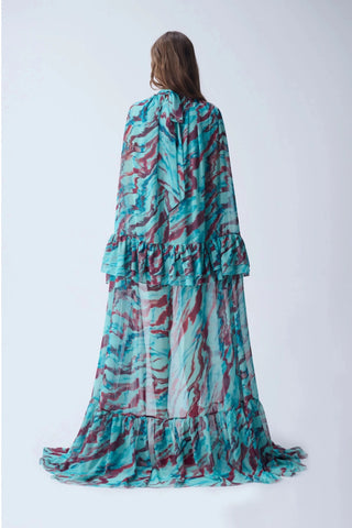 SOFIA MAXI CAPE DRESS / TURQUOISE PATTERNED - Maison OrientNAIAMaison OrientClothing