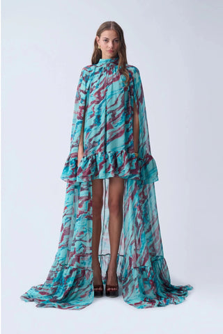 SOFIA MAXI CAPE DRESS / TURQUOISE PATTERNED - Maison OrientNAIAMaison OrientClothing