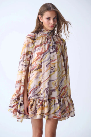 SOFIA MINI CAPE DRESS / YELLOW PATTERNED - Maison OrientNAIAMaison OrientClothing