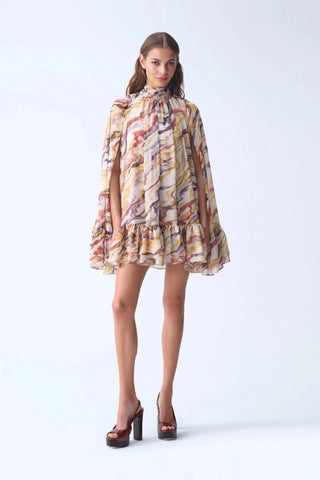 SOFIA MINI CAPE DRESS / YELLOW PATTERNED - Maison OrientNAIAMaison OrientClothing