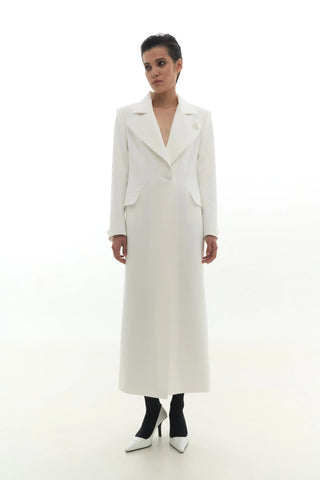 STRAIGHT CUT MAXI COAT WITH ROSE BUTTONS - Maison OrientKris MaranMaison OrientClothing