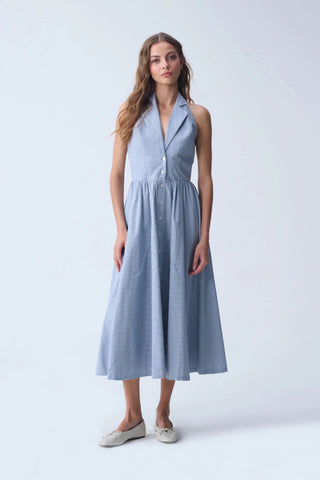 SUNRAY MIDI DRESS / BLUE CHECKED - Maison OrientNAIAMaison OrientClothing