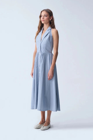 SUNRAY MIDI DRESS / BLUE CHECKED - Maison OrientNAIAMaison OrientClothing