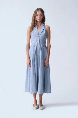 SUNRAY MIDI DRESS / BLUE CHECKED - Maison OrientNAIAMaison OrientClothing