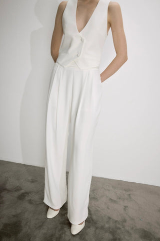 Tina Trousers in White with Satin Waistband - Maison OrientNazli CerenMaison OrientClothing